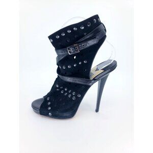 Jimmy Choo Black Suede Studded Open Toe Bondage Booties Size 38
